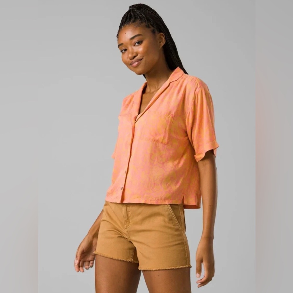 Prana Iguala Button Up Cropped Top Fresca Flora Fauna Womens XL New NWT